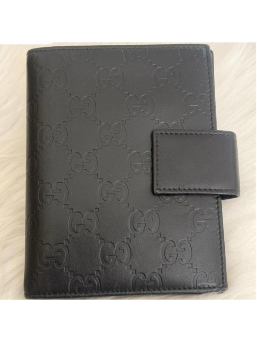 GUCCI Black Leather Planner Agenda Journal Address Notebook GG Guccissima EC